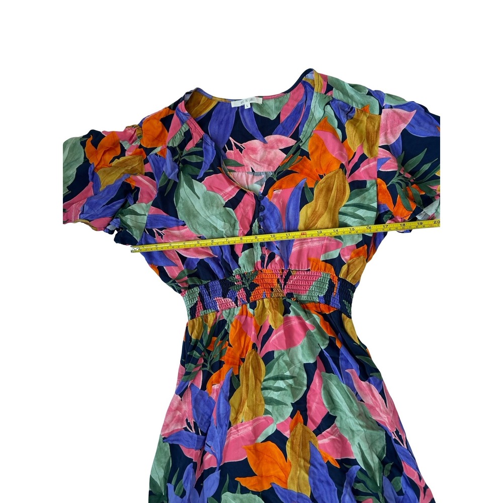 Abel the Label Floral High Low Midi Dress Tropical V-Neck Smocked Waist Large - Picture 6 of 6